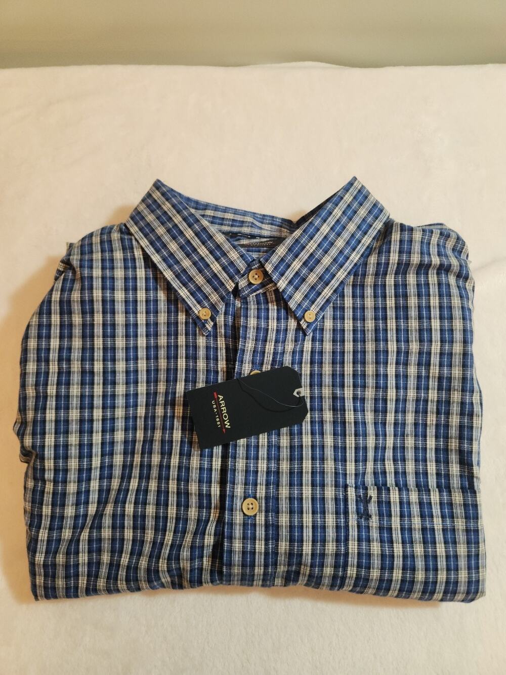 Arrow NWT Shirt Mens XL Blue Plaid Long Sleeve Preppy Business Work